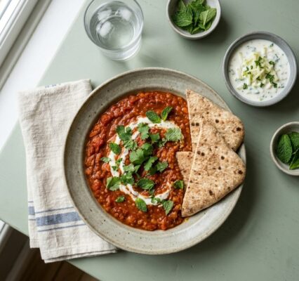 Indisk dal med äppel- och myntaraita samt bröd