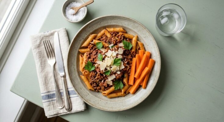 Pasta Bolognese med knapriga morötter